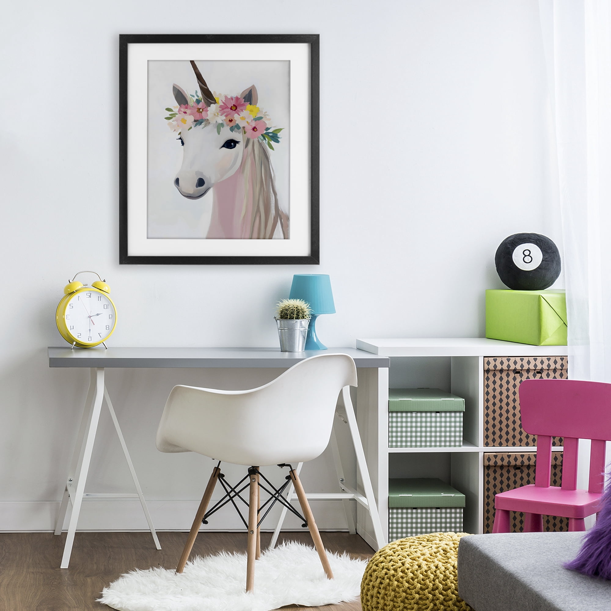 Stupell Industries Flower Crown Unicorn Black Framed Print Under Glass, design by The Prints Vibe