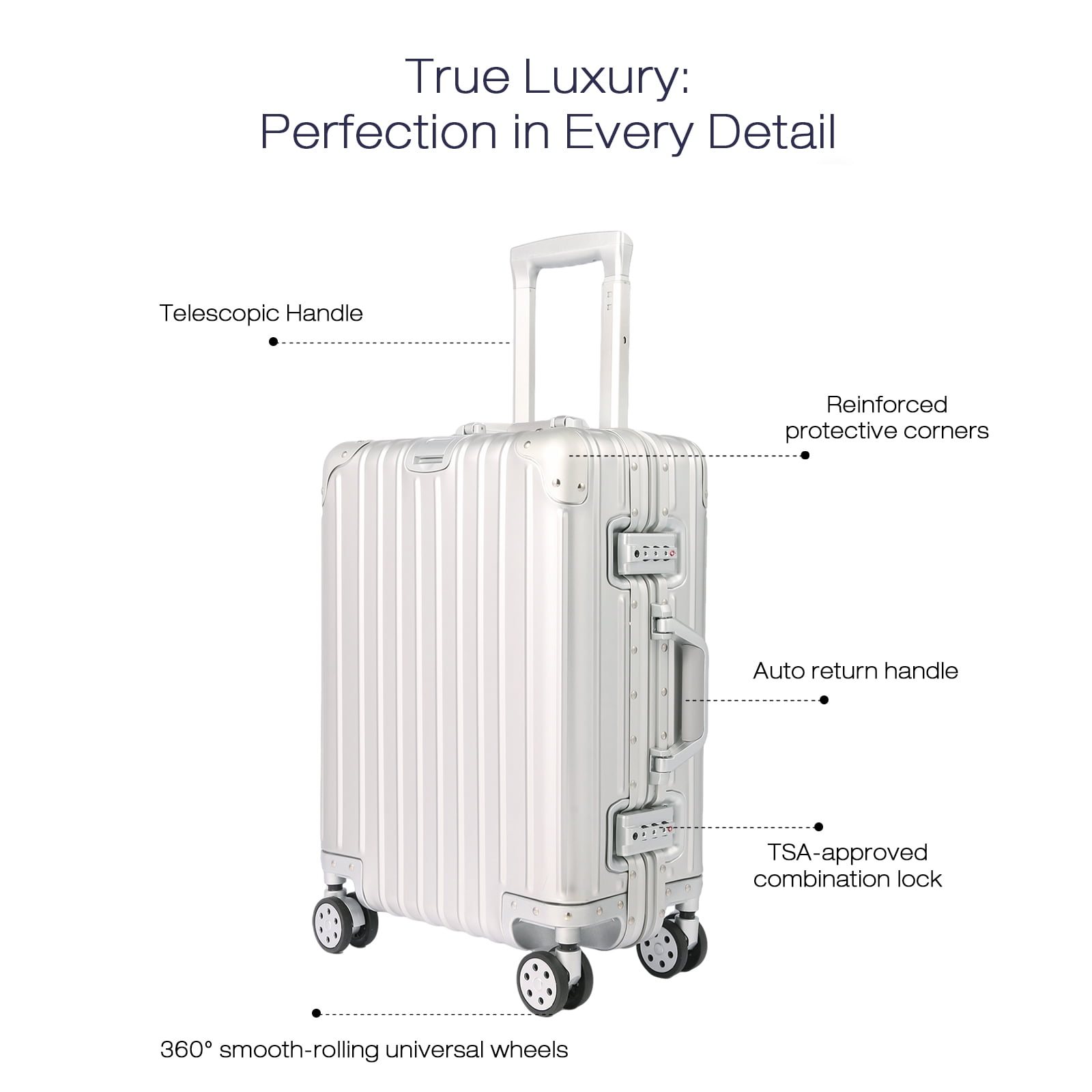 Gliderra All Aluminum Carry on Luggage 20 inch Lightweight Durable Suitcase Silver