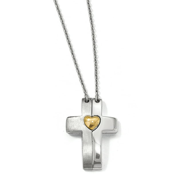 Croix Magnétique en Argent Sterling Plaqué Or avec Cœur Collier Réglable Pouces