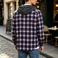 thumbnail image 6 of Wuxian Men's Flannel Hoodie Shirts Casual Button Down Plaid Shirt Jackets For Men Long Sleeve Stylish Hooded With Pockets, 6 of 6
