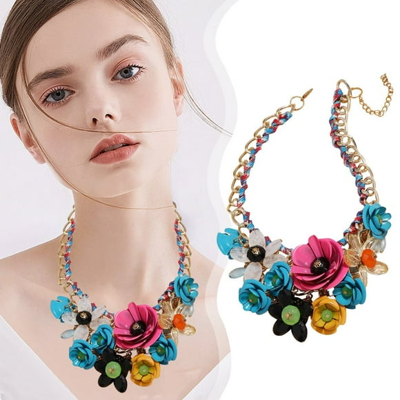Women Floral Chain Crystal Statement Bib Big Chunky Necklace Collar Fashion Jewelry