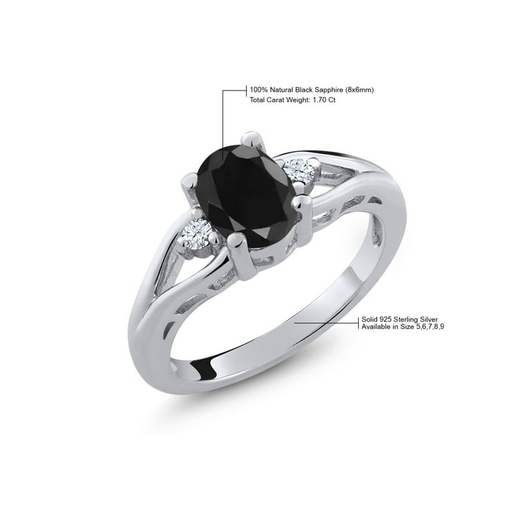 Gem Stone King 925 Sterling Silver Black Sapphire and White
