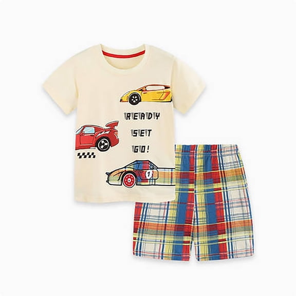 Tiijoy Boys Summer Outfits Car Print Short Sleeve T-Shirt Shorts Set, Sizes 2-8