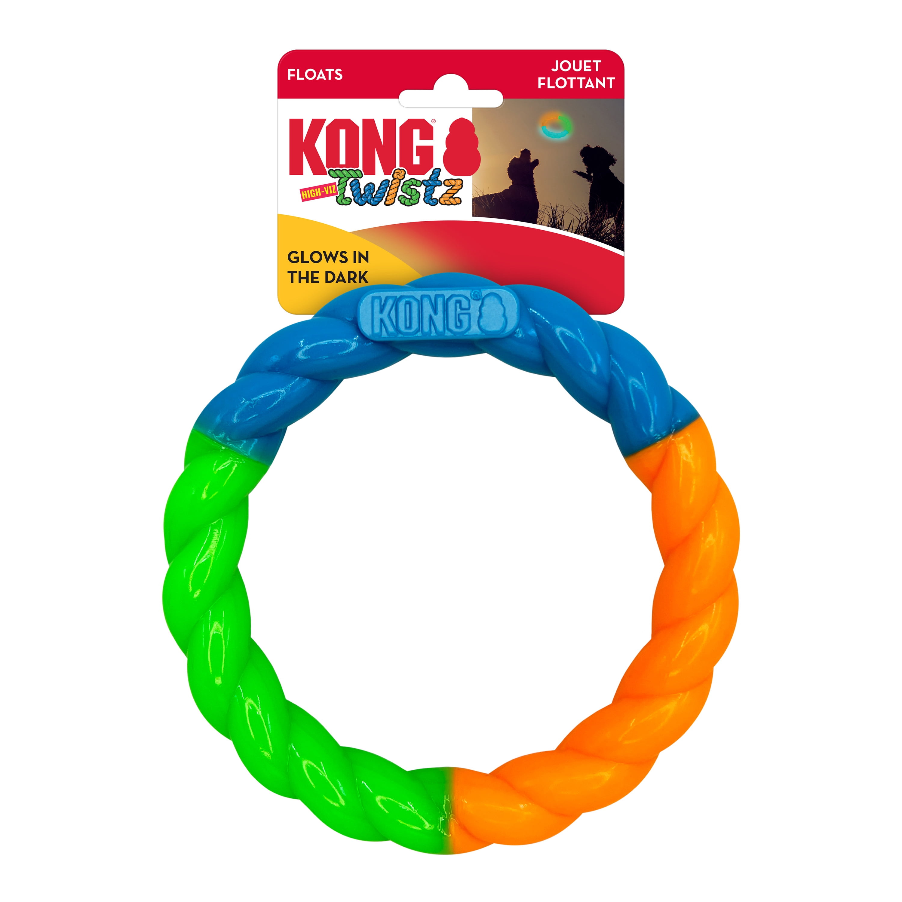 KONG® Twistz High Viz Durable Dog Toy, Glows in the Dark and Floats in Water, Small for Dogs up to 20lbs