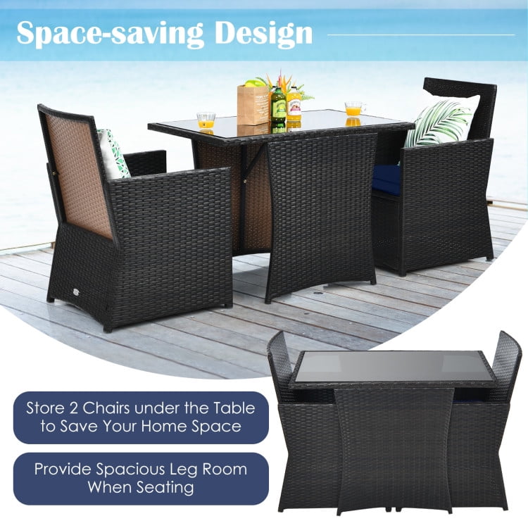 Aimee Lii 3 Pieces Wicker Patio Furniture Set with Cushion and Sofa Armrest, Small Patio Set, Navy Aimee Lii 3 Pieces Wicker Patio Furniture Set with Cushion and Sofa Armrest, Small Patio Set, Navy