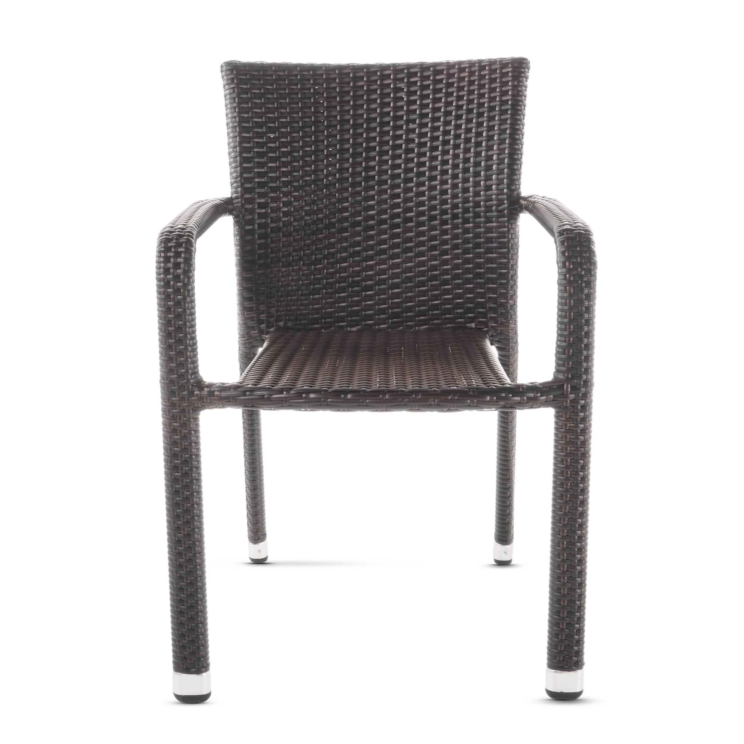 Vera Outdoor Wicker Armed Stack Chairs with an Aluminum Frame, Set of 2, Multibrown