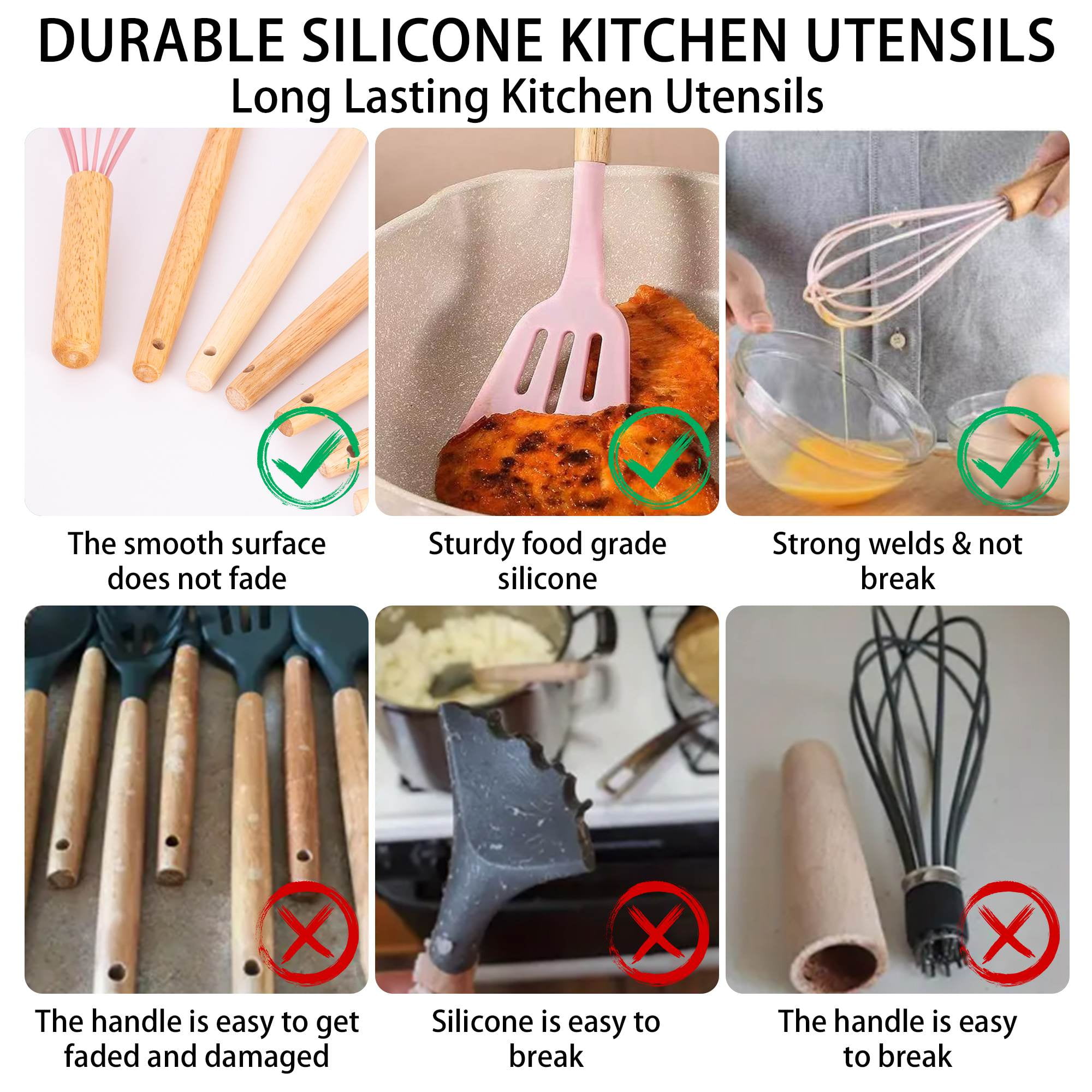 HEESEM 19-Piece Silicone Kitchen Utensil & Knife Set - Heat-Resistant Cooking Tools Non-Stick Safe Gift for Mom or Women Pink
