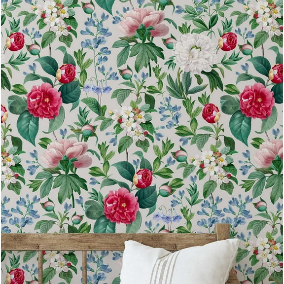 S4sassy Self-Stick Decorative Wallpaper, Peony Blossom Botanical Wall Paper, Vinyl Waterproof Contact Paper, White, 25"x60" Removable Renter Friendly Wall Covering For Bedroom, Dining room
