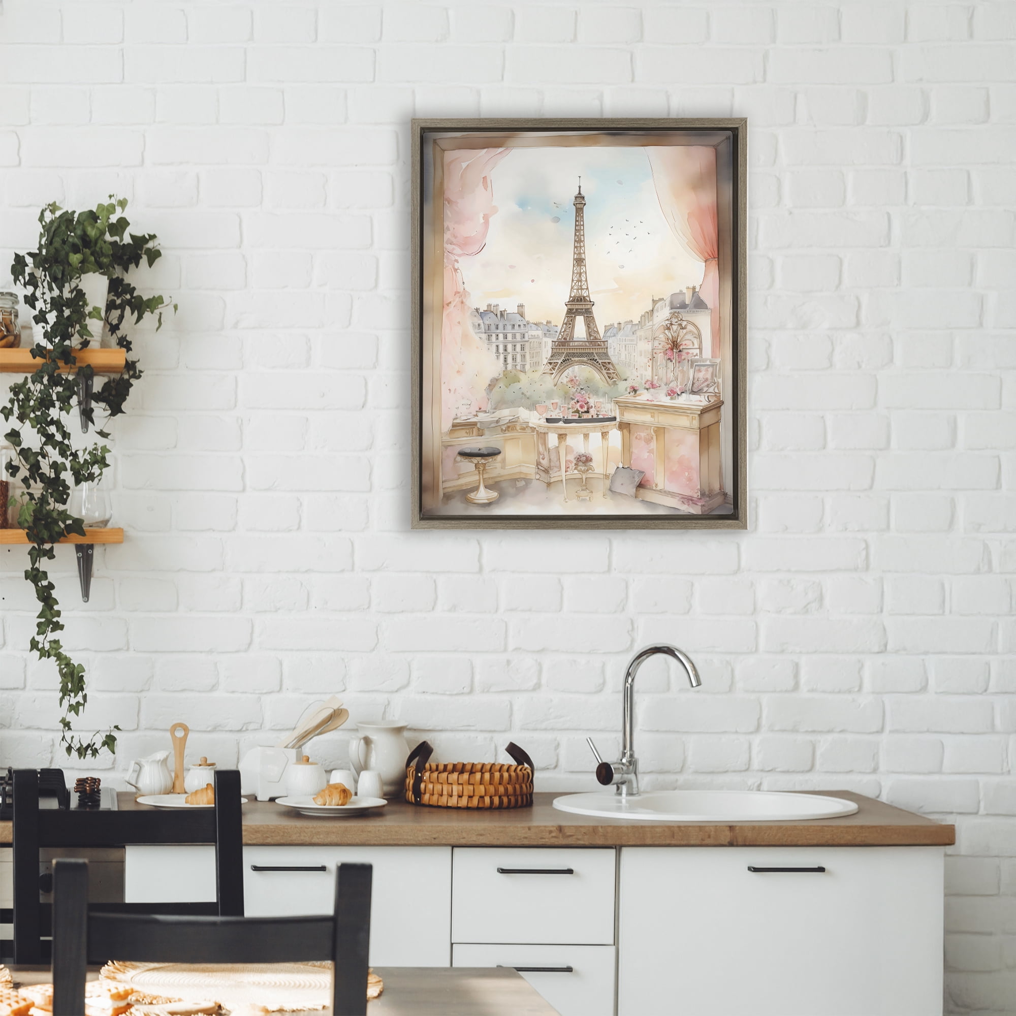 Stupell Industries Eiffel Tower Window View Brown Framed Floater Canvas Wall Art, design by Creative Studio