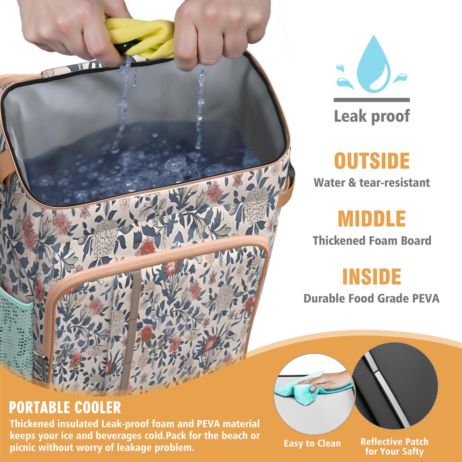 Travel Cooler Bag - Pioneer Flower Floral Print Pattern Camping Beer Cooler Backpack with Bottle Opener- Waterproof Insulated Picnic Backpacks - Cooler Bag for Beach