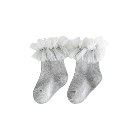 

GuliriFei Infant Kids Baby Girls Boys Non-Slip Ruffled Lace Mesh Socks Lace Warking Dance Socks Puffy Mesh Princess Socks 0-7Y