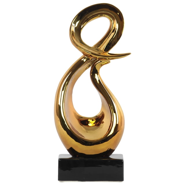 Ceramic "&" Abstract Sculpture on Rectangle Base Polished Chrome Finish Gold