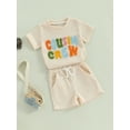 thumbnail image 2 of Toddler Baby Boys Summer Outfits Cousin Crew Embroidery Short Sleeve T-Shirts Tops Shorts Set Cute Waffle Clothes, 2 of 7