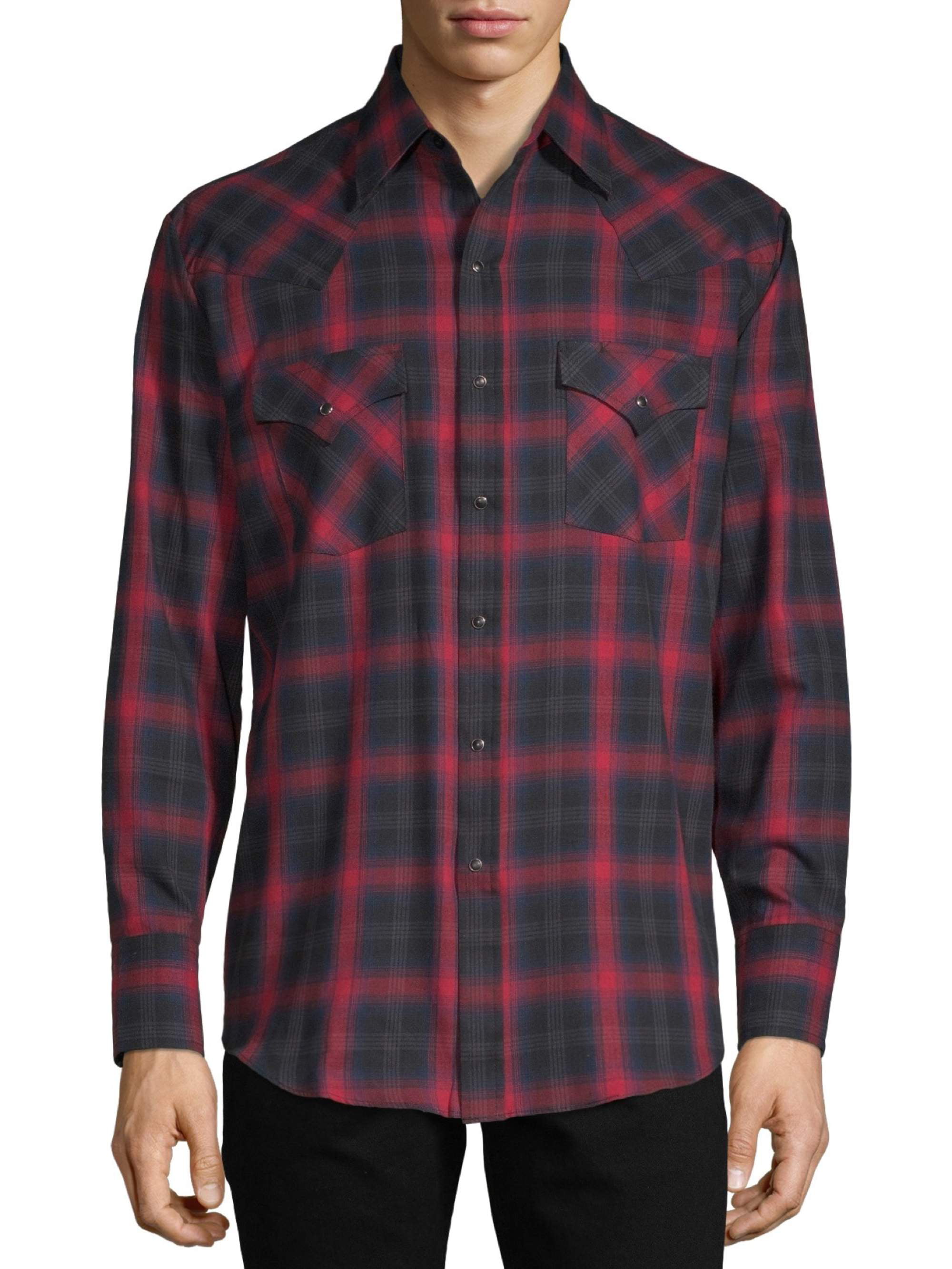 Plains Men's Big and Tall Long Sleeve Peached Cotton Plaid Western ...