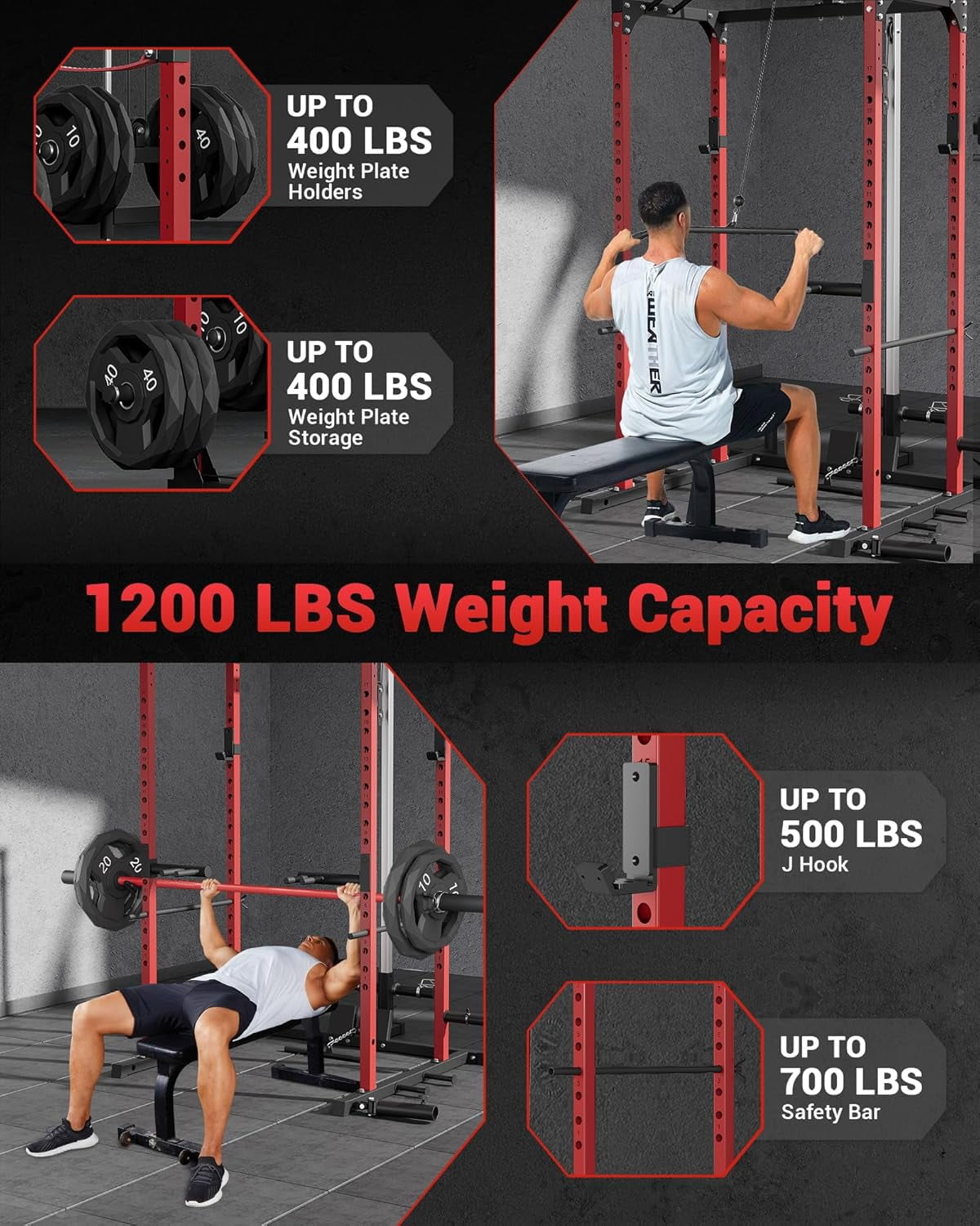 Hetoy Power Cage, Multi-Purpose Power Rack for Home Gym with Cable Crossover System, 150 lb. Weight Capacity Fitness Squat Rack for Strength Workouts with More Training Accessories