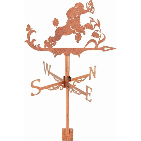 Poodle Weather Vane for Roof Dog Catch Butterfly Metal Weathervane Flower Wind Vanes for Sheds Copper Wind Direction Indicator for Farmhouse Yard Farm Shed Garden Decoration