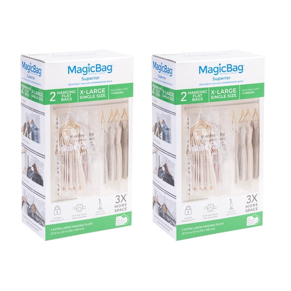 MagicBag X-Large Hanging Vacuum Storage Bags, 4 Pack Compression Bags for Clothing, Space Saving & Airtight