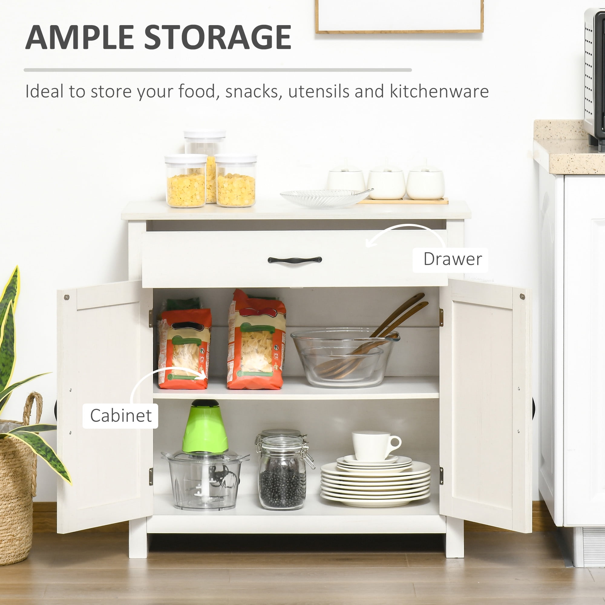 HOQBN Farmhouse Sideboard Cabinet with Barn Doors Kitchen Buffet Cabinet with Drawer and Adjustable Shelf White