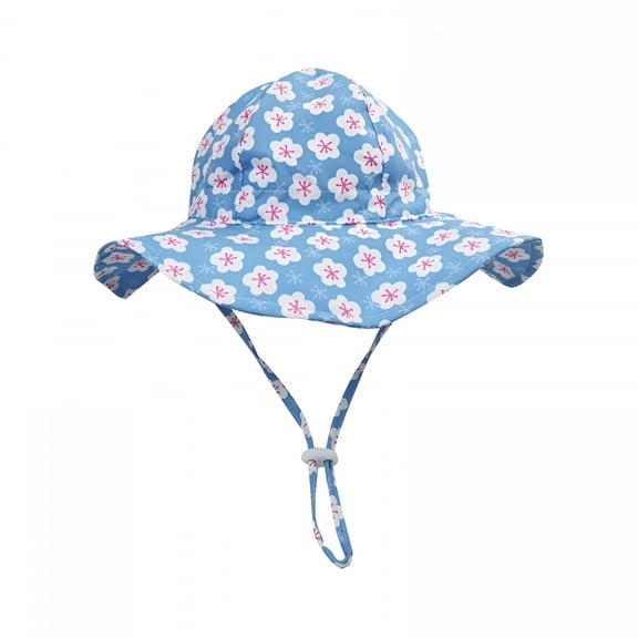 TELOLY Toddler Summer Beach Hats Pattern Print Sun Protection Hats Baby Girl Bucket Hat with Chin Strap Wide Brim Shade Hat for Baby Boys Kids Sun Floppy Cap for Swimming Pool Light Blue S