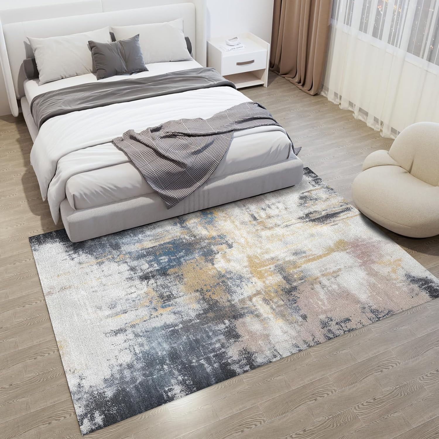 OMERAI 6'x 9' Machine Washable Area Rug Abstract Rugs Ultra-Thin Area Rugs for Living Room Non Slip Stain Resistant Modern Carpet for Bedroom Dining Room Office Kitchen Bathroom