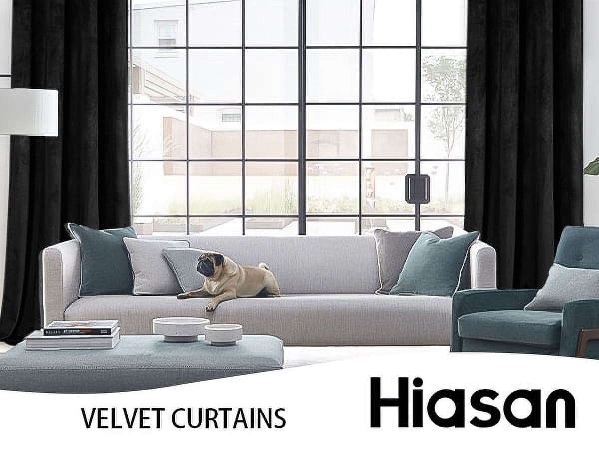 Hiasan Luxury Velvet Curtain with Tiebacks-Blackout Curtains for Bedroom/Living Room, Black, Rod Pocket, 52" x 84", Set of 2