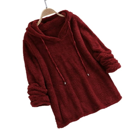 

Women Flannel Pullover Pajama Fuzzy Warm Casual Loose Hooded Pajama Suitable for Spring Autumn and Winter 5XL Wine Red