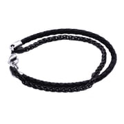Arista Men's Black Leather Bracelet in Black Plated Solid Stainless Steel, 8.5"