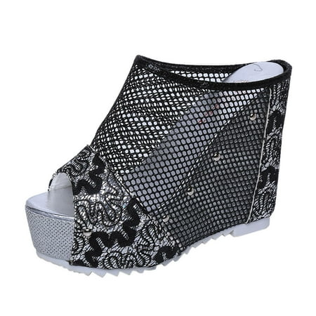 

Lyinloo Women Flip Flops Hollow Wedge High Heel Shoes Ladies Summer Sandals Black 38