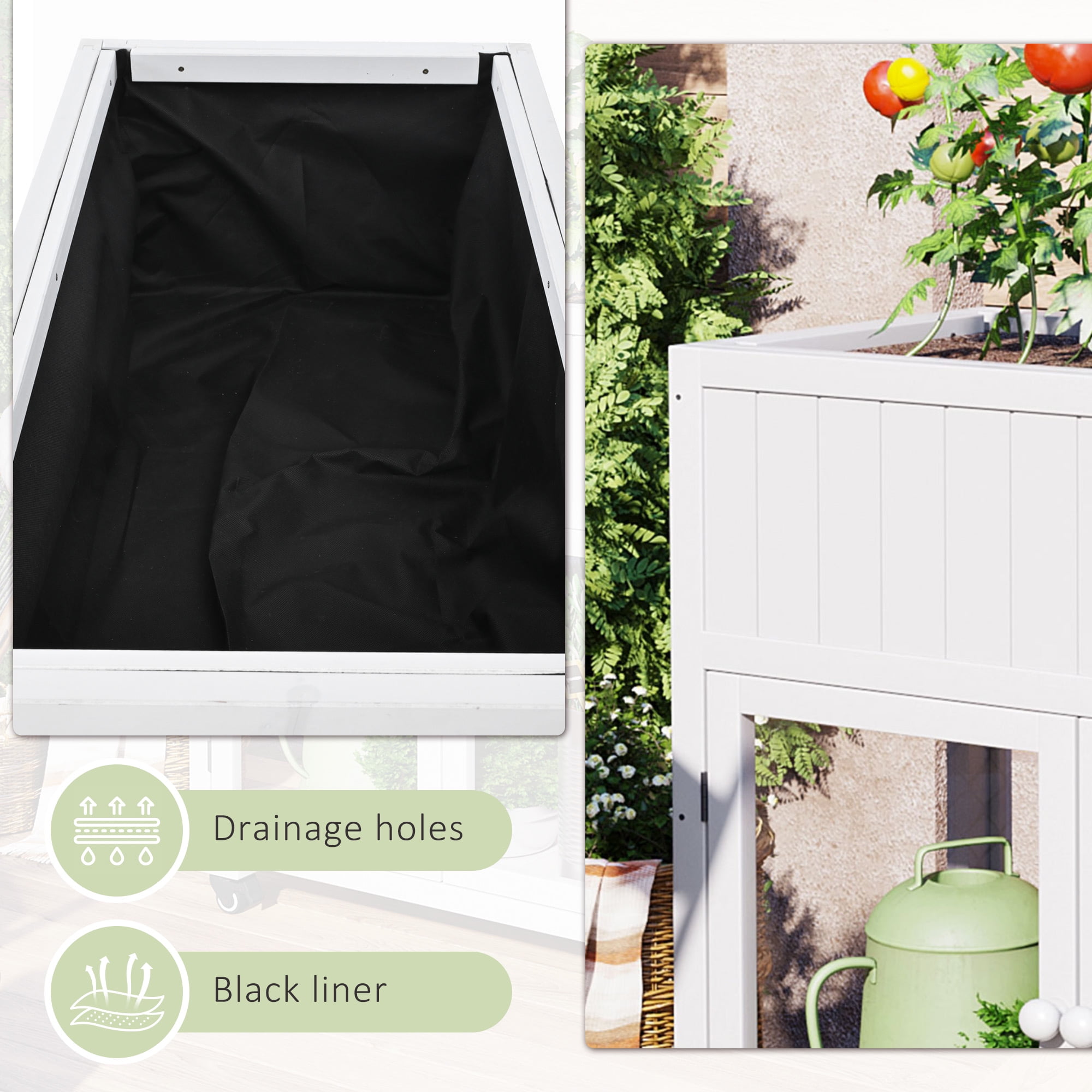 YIYADO Patio Mini Wood Cold Frame, Compact 2 Doors Garden Greenhouse with Wheels for Indoor Outdoor Use,White