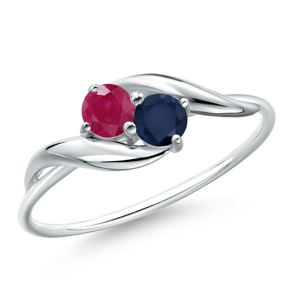 Gem Stone King 10K White Gold Round Red Ruby and Blue Sapphire Ring for Women (0.47 Cttw, Round 3.5MM, Gemstone July Birthstone, Size 6)