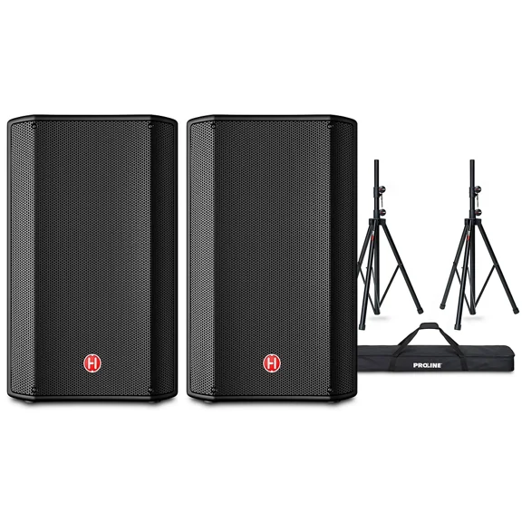 Harbinger VARI V1112 12" Powered Speakers Pair With Speaker Stands