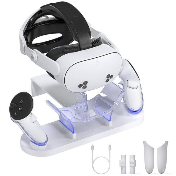 Kuject Charging Dock for Quest 3 &amp; Quest 3s, Fast Charging Station with Head Strap Support Bracket for VR Headset and Controllers, Charging Stand Accessories with 2 Rechargeable Batter