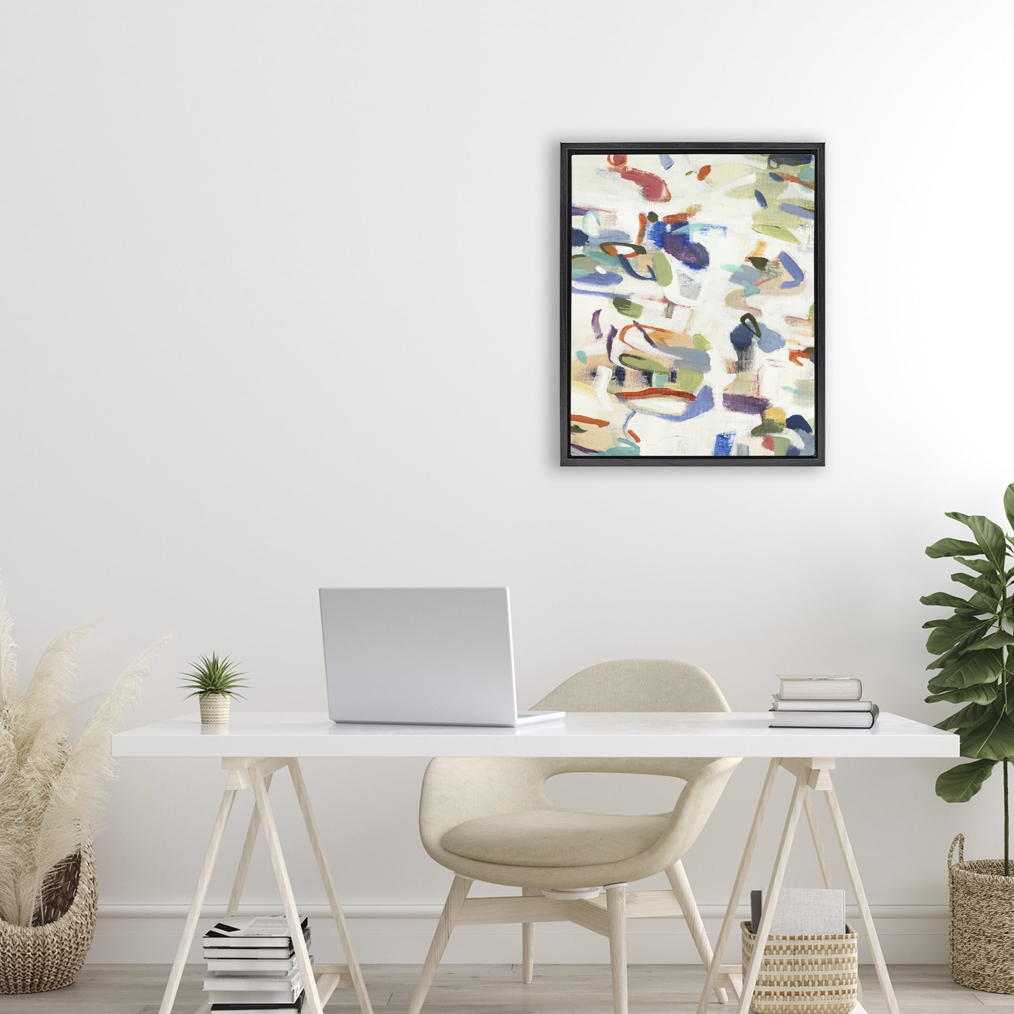 Stupell Industries Expressive Composition Brushstrokes Black Framed Floater Canvas Wall Art, design by Lisa Ridgers