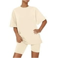 thumbnail image 1 of Rbaofujie Pyjama d'Automne pour Femmes Ensemble 2 Pcs pour Femmes, Haut Uni à Manches Courtes Bordé de Laitue et Short, Ensemble de Pyjama, Ensemble de Pyjamas pour Femmes, 1 of 5