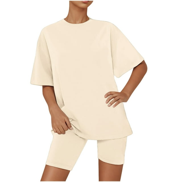 Rbaofujie Pyjama d'Automne pour Femmes Ensemble 2 Pcs pour Femmes, Haut Uni à Manches Courtes Bordé de Laitue et Short, Ensemble de Pyjama, Ensemble de Pyjamas pour Femmes
