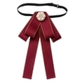thumbnail image 1 of Corbata de lazo preanudada para mujer, elegante para eventos formales, versátil y sin arrugas. Rojo con borde beige, 1 of 9