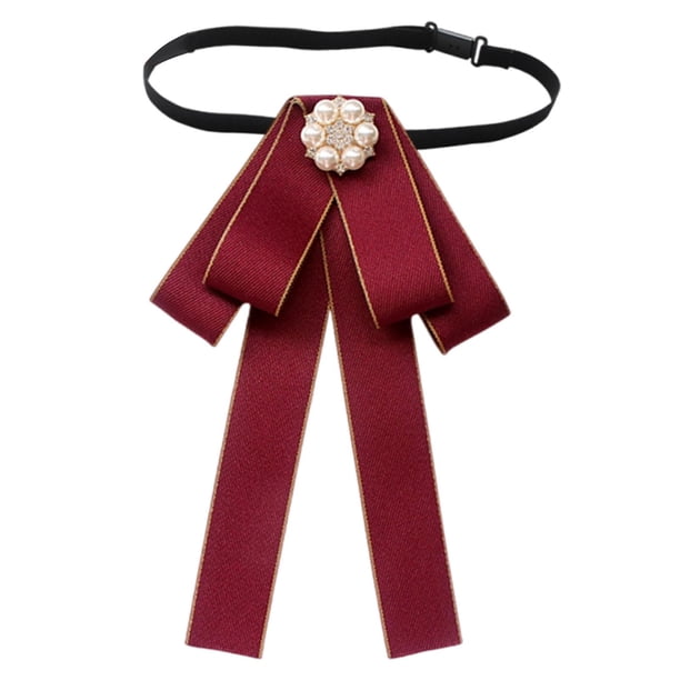 Corbata de lazo preanudada para mujer, elegante para eventos formales, versátil y sin arrugas. Rojo con borde beige