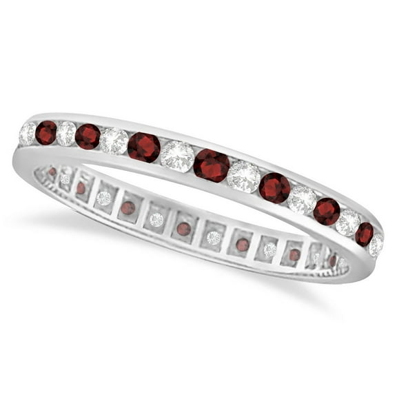 Garnet and Diamond Channel-Set Ring Eternity Band 14k White Gold (1.04ct)