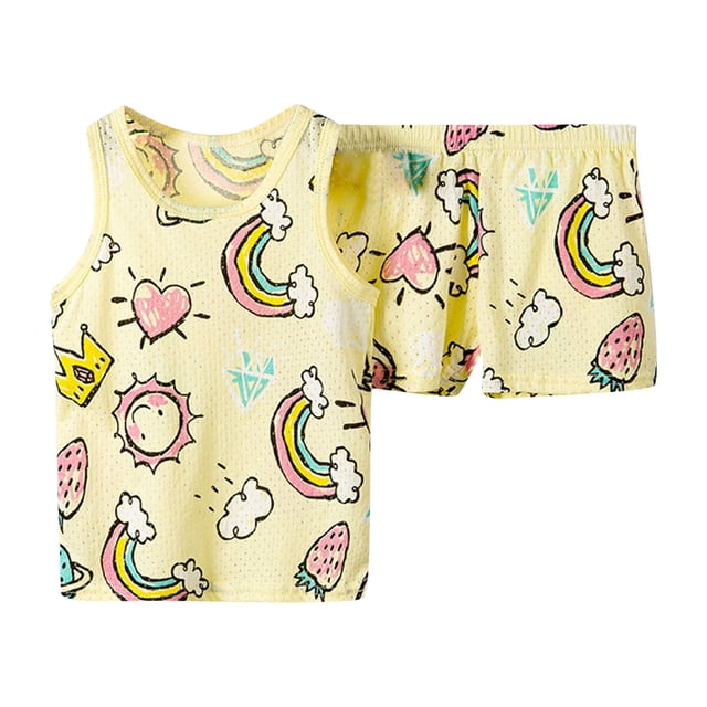 Gibobby Conjunto de sudadera para niña Conjuntos de ropa de verano para niños, conjuntos de ropa de dibujos animados para niñas pequeñas(Amarillo, 4-5 Años)