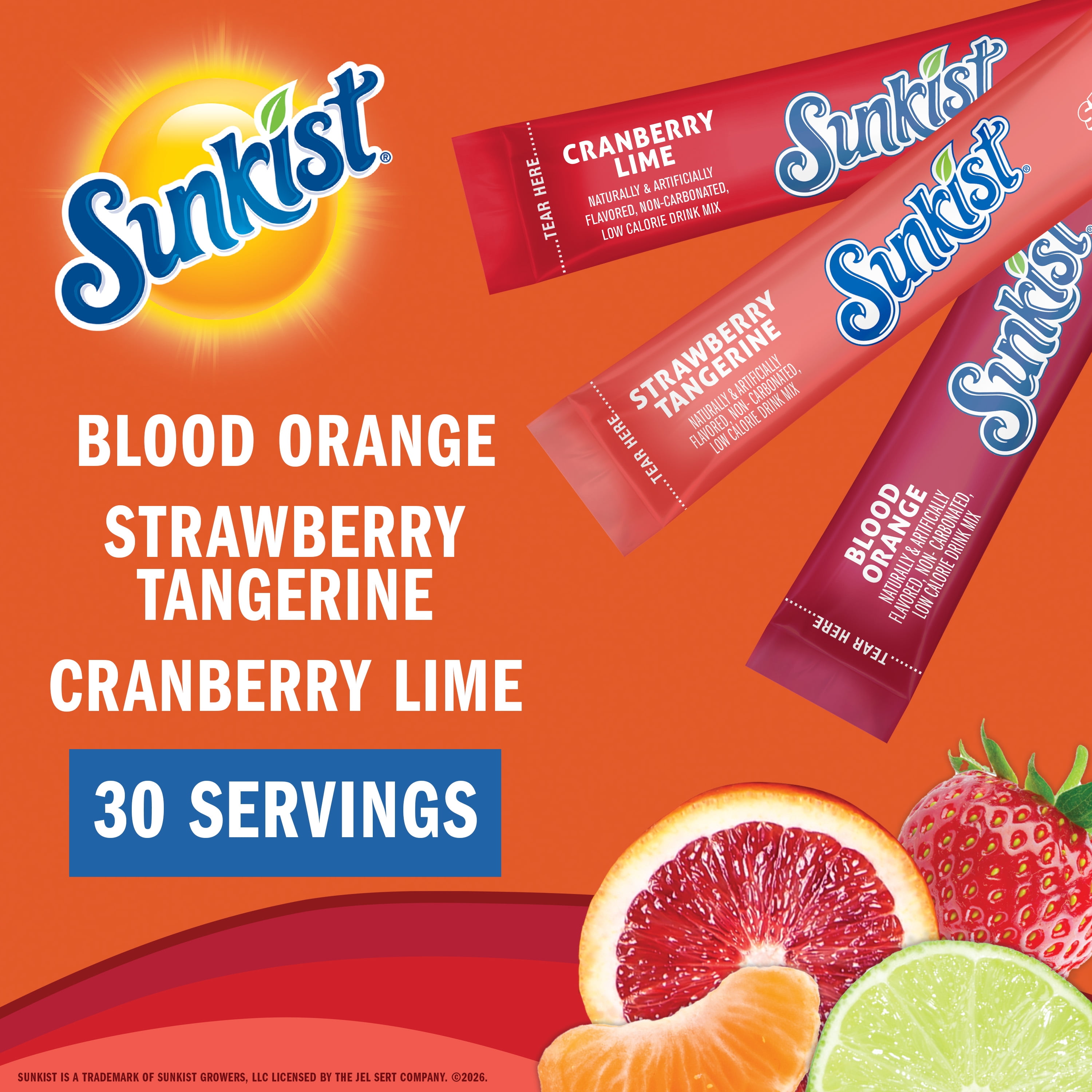 Sunkist Soda Flavors, Singles to Go Powdered Drink Mix Variety Pack, 30 Count Packets