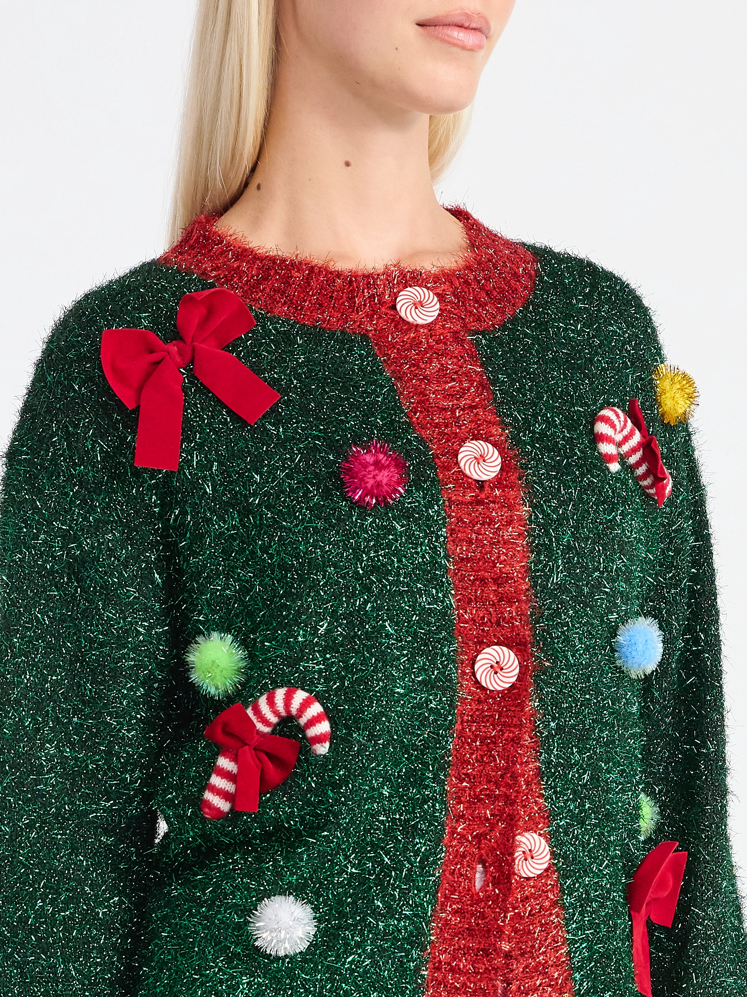 Women's Embellished Button Front Christmas Cardigan from Holiday Time, Sizes XS-XXXL
