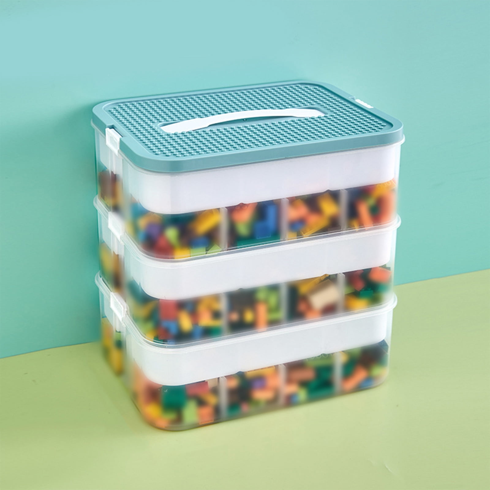 Toy Storage Organizer, 3 Tier Stackable Storage Transparent Building Bricks Puzzle Craft Plastic Container Organizing Sorter Layer Clear Building Storage
