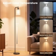 BedLuxury Dimmable Arc Floor Lamp with Remote Control for Living Room, Bedroom, 9W LED Bulb Included, Linen Shade, Beige