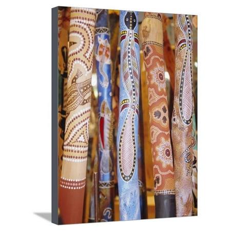 Painted Didgeridoo - Traditional Hand Painted Colourful Didgeridoos, Australia Stretched Canvas Print Wall Art By Dominic Webster