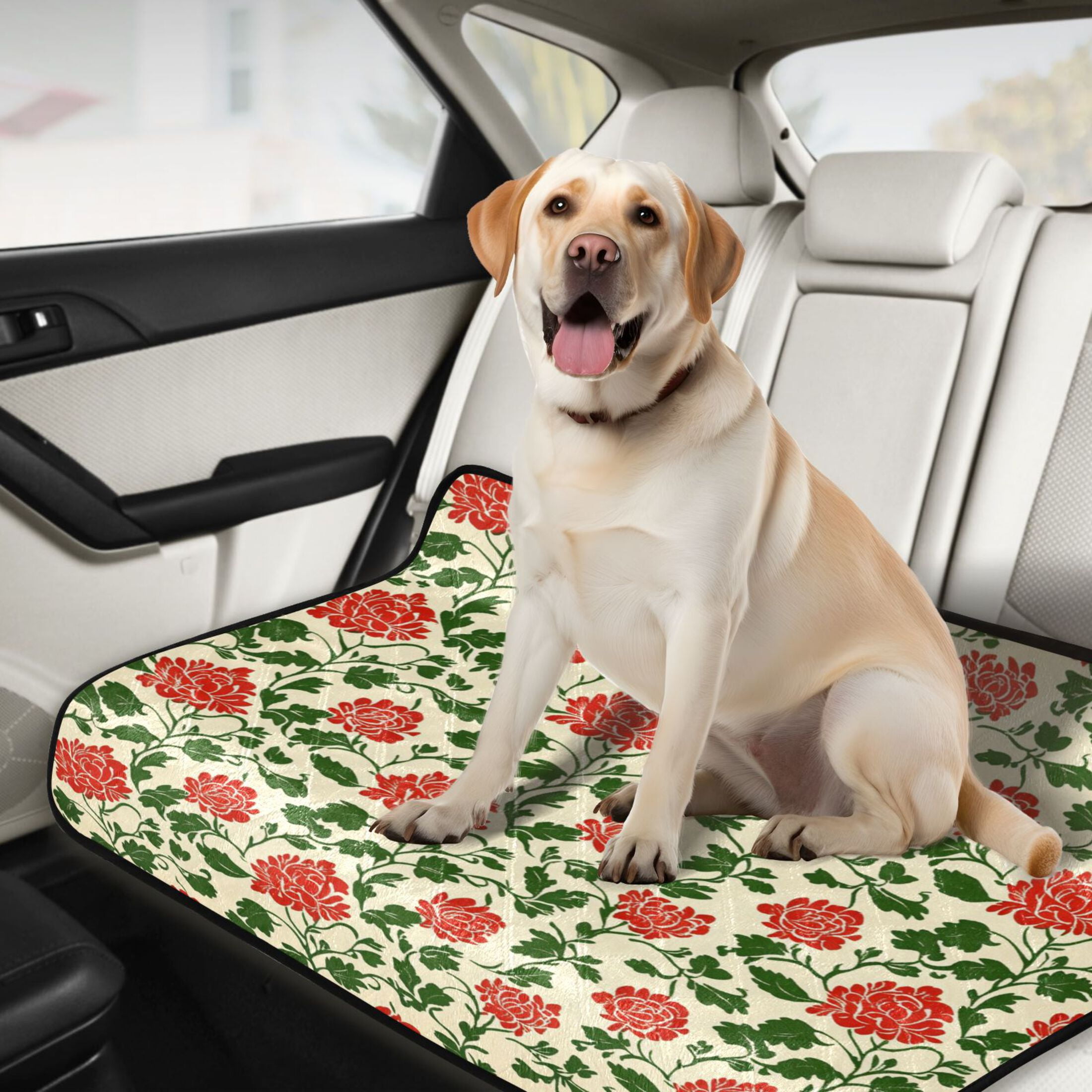 Qxltty Vintage Red Floral Pattern Cat litter Pads Pet Set of 2 Diaper Mats Center Anti-leakage Layer Absorbent Soft and Comfortable