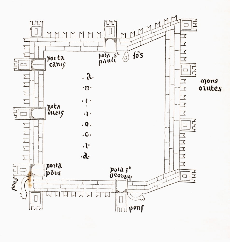 Plan Of 13Th Century Antioch Showing Its Five Gates After A 13Th Century Manuscript From Military And Religious Life In The Middle Ages By Paul Lacroix Published London Circa 1880 Canvas Art - Ken Wel