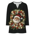 thumbnail image 5 of Fartey 3/4 Length Sleeve Shirts for Women Christmas Button V Neck Henley Shirt Dressy Casual Holiday Blouses Slim Fit Tunic Tops Black L, 5 of 5