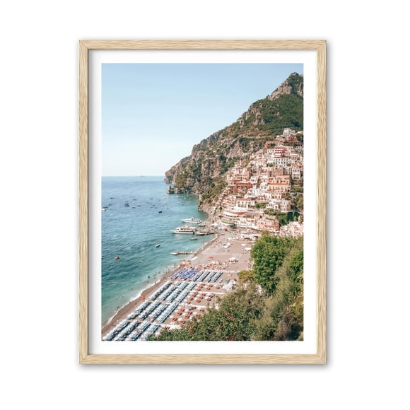 Cuadro de pared HesenDot con marco de roble natural Positano Beach, 30 x 41 cm