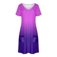thumbnail image 4 of Xysaqa House Dresses Womens Nightgown Gradient Color Sleepwear Casual Short Sleeve Pajama Dress V-Neck Lounge Dress with Pockets S-2XL Summer Savings, 4 of 8