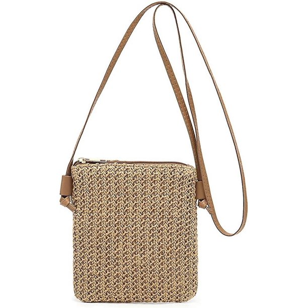 Bolso de playa de paja para mujer, lindo bolso de paja de verano, pequeño bolso bandolera de paja para vacaciones